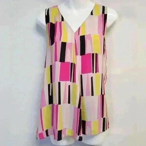 Women's Vince Camuto Sleevless Pink Multi V neck Blouse Sz S